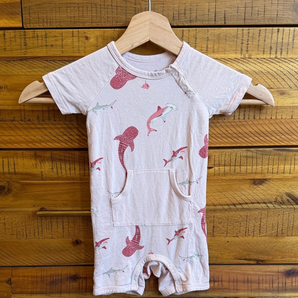Kyte Baby Pink Shark Print Baby Romper